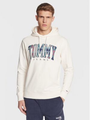 Bluza z kapturem w kratkę Tommy Jeans biała