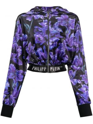 Bluza z kapturem w kwiatki z nadrukiem Philipp Plein czarna