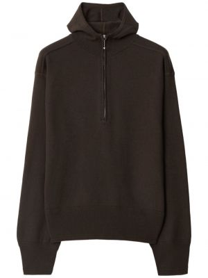 Vunena hoodie s kapuljačom s patentnim zatvaračem Burberry smeđa