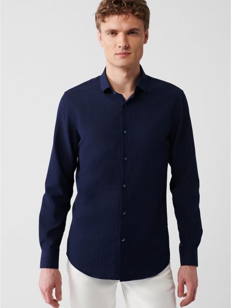 Βαμβακερό πουκάμισο σε στενή γραμμή Avva μπλε