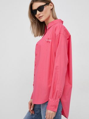 Bombažna denim srajca Calvin Klein Jeans roza