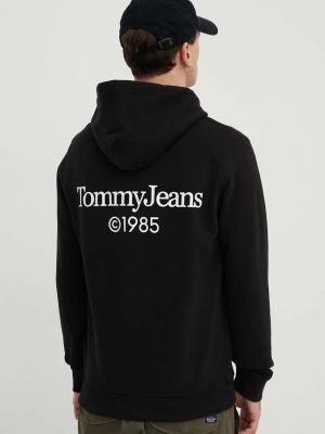 Bavlněná mikina s kapucí s potiskem Tommy Jeans černá