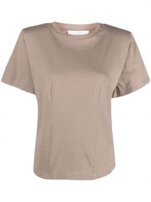 Βαμβακερή μπλούζα με στρογγυλή λαιμόκοψη Nude καφέ