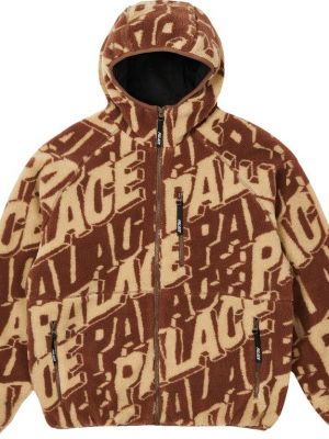 Жаккардовая флисовая куртка с капюшоном Palace коричневая