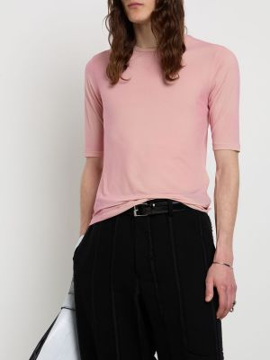 Průsvitné tričko skinny fit jersey Mm6 Maison Margiela růžové