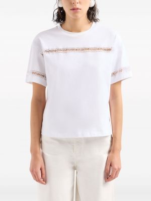 Bavlněné tričko s výšivkou Emporio Armani bílé