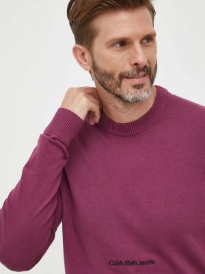 Sweter bawełniany Calvin Klein Jeans fioletowy