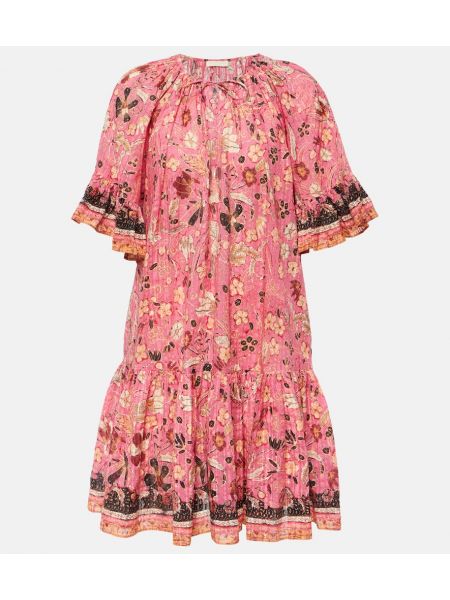 Памучна рокля на цветя Ulla Johnson розово