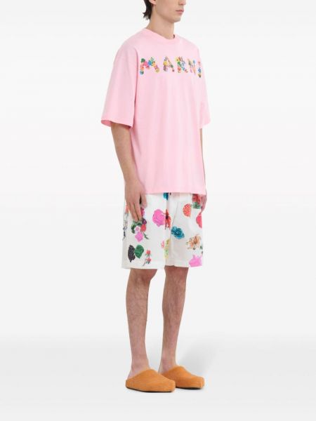 Kokvilnas t-krekls ar ziediem ar apdruku Marni rozā