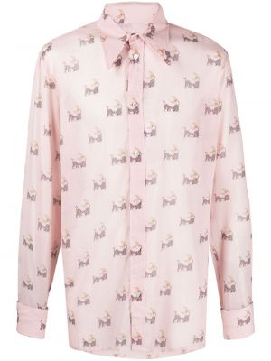 Βαμβακερό πουκάμισο με σχέδιο Maison Margiela ροζ
