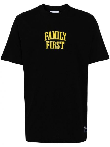 Памучна тениска с принт Family First черно