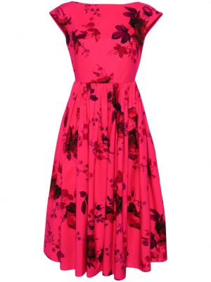 Φλοράλ βαμβακερή μίντι φόρεμα με σχέδιο Erdem ροζ