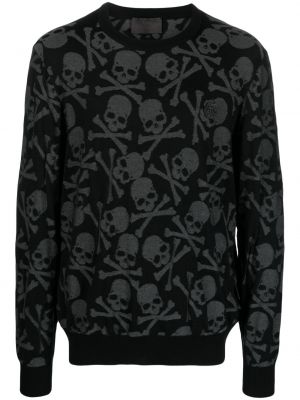 Jedwabny sweter wełniany Philipp Plein czarny