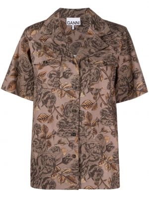 Camisa de flores con estampado Ganni marrón