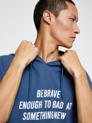 Базовая футболка с надписями без рукавов с капюшоном Koton синяя