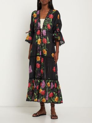 Kvetinové bavlnené dlouhé šaty Charo Ruiz čierna