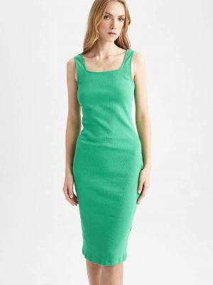 Dzianinowa sukienka midi bez rękawów z krótkim rękawem Defacto zielona