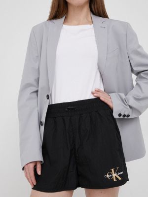 Calvin Klein Jeans rövidnadrág női, fekete, nyomott mintás, közepes derékmagasságú