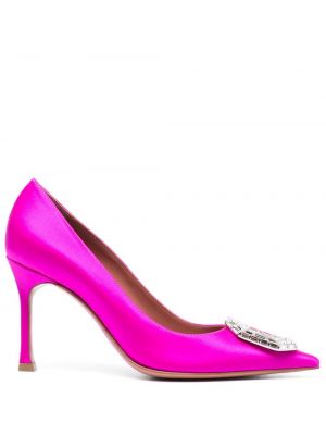 Полуотворени обувки с кристали Amina Muaddi розово