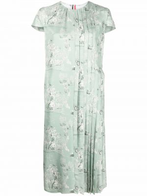 Svilena obleka s cvetličnim vzorcem s potiskom Thom Browne zelena