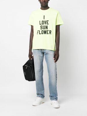 T-shirt avec imprimé slogan en coton à imprimé Sunflower jaune
