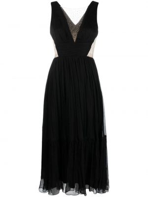 Плисирана копринена коктейлна рокля с кристали Nissa черно