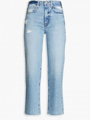 Прямые джинсы с высокой талией с потертостями Frame синие