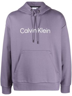 Bombažna jopa s kapuco s potiskom Calvin Klein vijolična