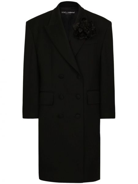 Květinový vlněný kabát Dolce & Gabbana černý