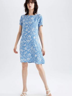 Priliehavé mini šaty s potlačou s krátkymi rukávmi Defacto modrá