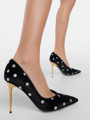 Pantofi cu toc de catifea cu buline Balmain negru