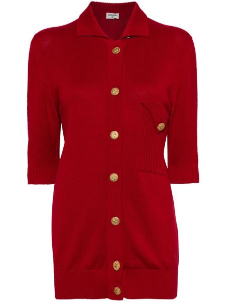 Haut à boutons en tricot Chanel Pre-owned rouge
