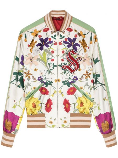 Jachetă lungă cu model floral cu imagine Gucci Pre-owned alb