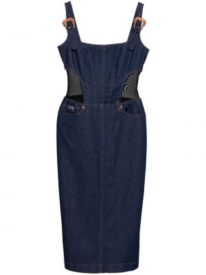 Midi šaty s prackou Versace Jeans Couture modrá