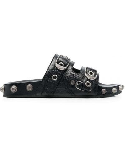 Kožne sandale sa šiljcima Balenciaga crna