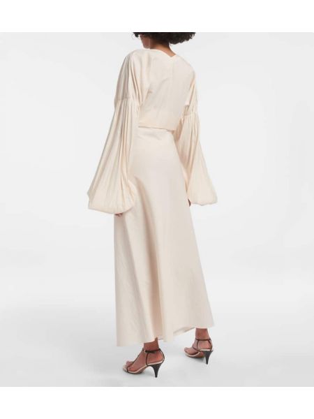 Bavlnená hodvábna dlhá sukňa Khaite béžová