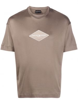 Siuvinėtas marškinėliai Emporio Armani ruda