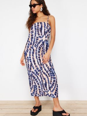 Kötött testhezálló hosszú ruha nyomtatás Trendyol kék