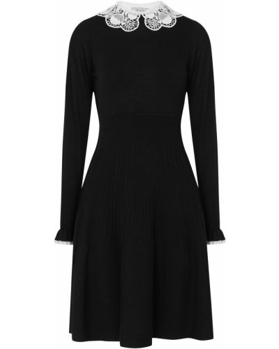 Кружевное шерстяное ажурное платье Temperley London, черное