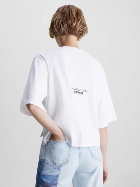 Květinové tričko Calvin Klein Jeans bílé