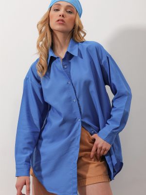 Pletena košulja Trend Alaçatı Stili plava