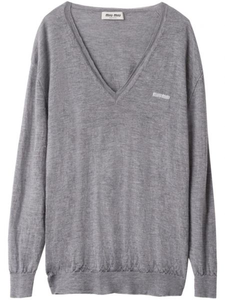 Kašmírový svetr s výšivkou Miu Miu šedý