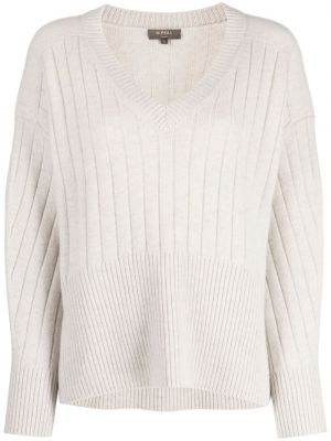 Кашмирен пуловер с v-образно деколте N.peal сиво