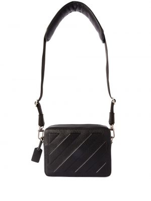 Usnjena usnjena crossbody torbica s črtami Off-white črna