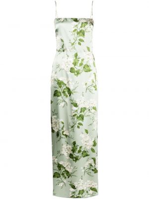 Копринена вечерна рокля на цветя с принт Reformation зелено