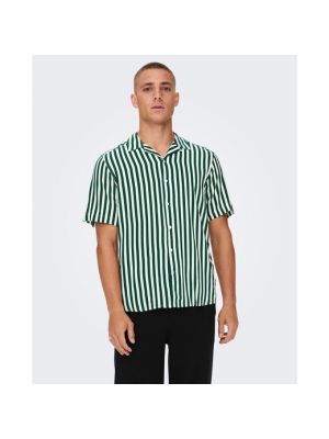Camisa a rayas manga corta Only & Sons verde