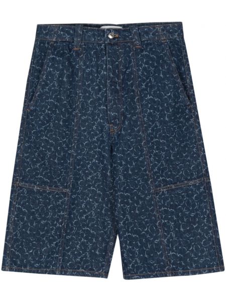 Kratke jeans hlače s cvetličnim vzorcem s potiskom Maison Kitsuné modra