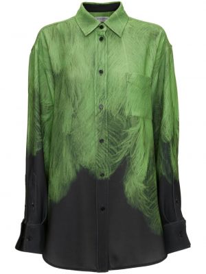 Hedvábná košile s potiskem s abstraktním vzorem Victoria Beckham zelená