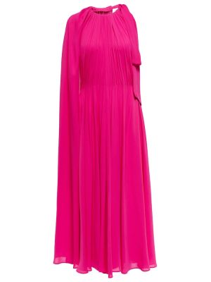 Asymetrické hedvábné dlouhé šaty Valentino růžové