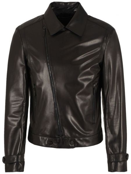 Kožená bunda na zip Emporio Armani černá